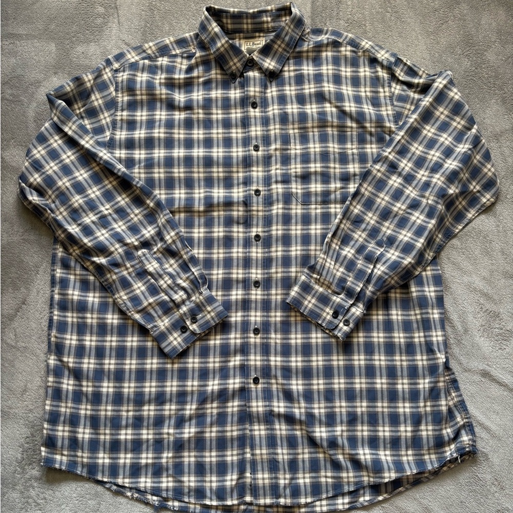LL Bean Men’s Long Sleeve Flannel Button Up Shirt Size 2XL Tall Blue Cotton